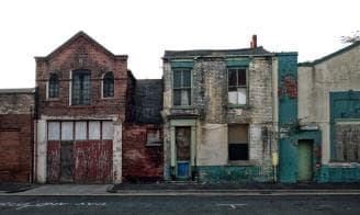 Run-down terraced houses.