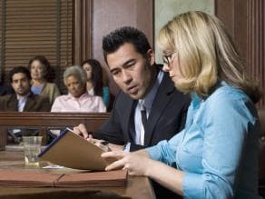 Lawyer and client in court