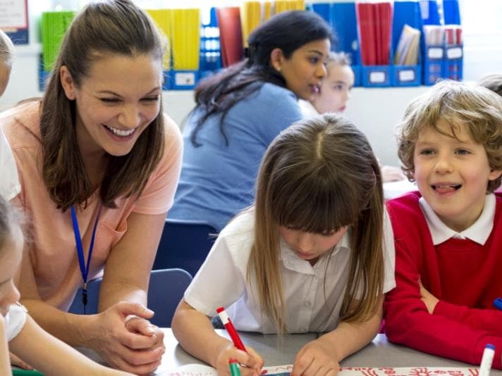 Teacher and children