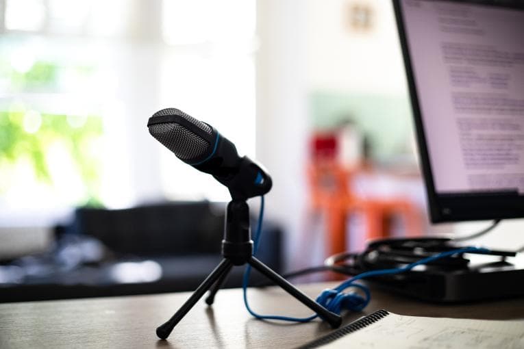 A microphone on a desk