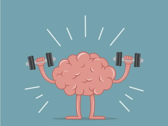 Cartoon of a brain lifting weights