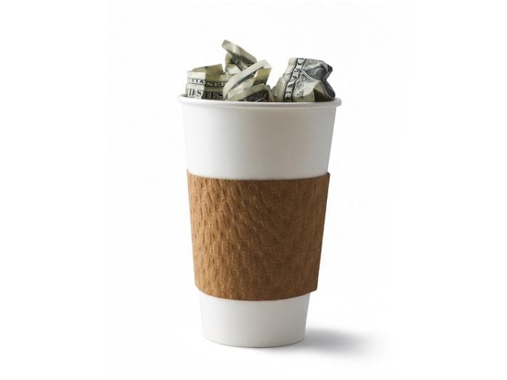 Disposable coffee cup filled with money