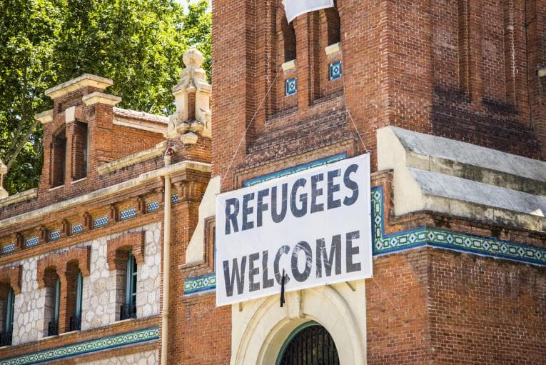 Refugees welcome sign