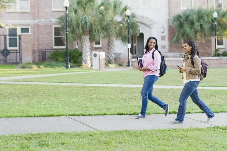 Students walking across campus