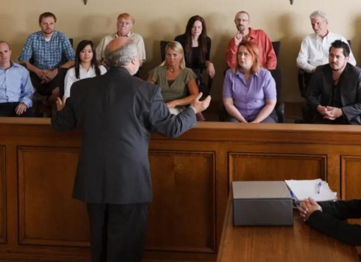 Lawyer speaking to a jury