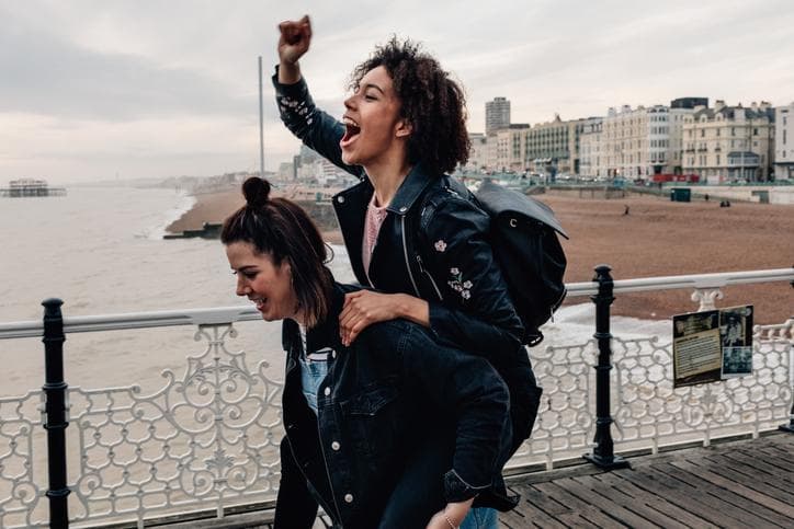 Two female friends at the seaside