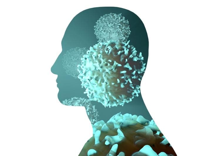 Cells inside a silhouette of a human head