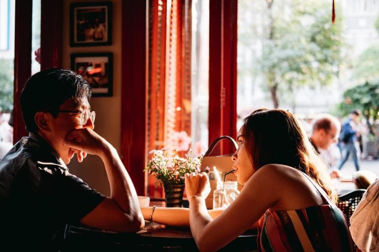 Couple on a date in a cafe