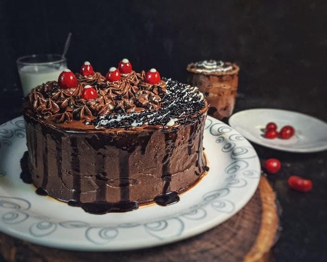 Chocolate cake on a white plate