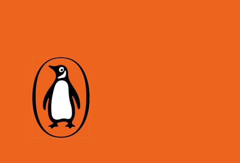 Penguin logo on orange background