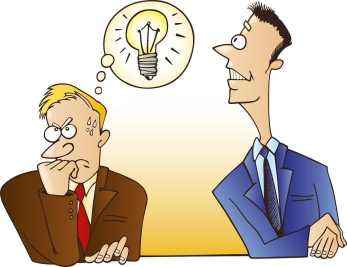 Cartoon of man looking at another man's thought bubble