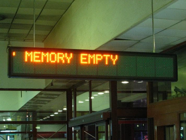 Train platform sign reads Memory Empty