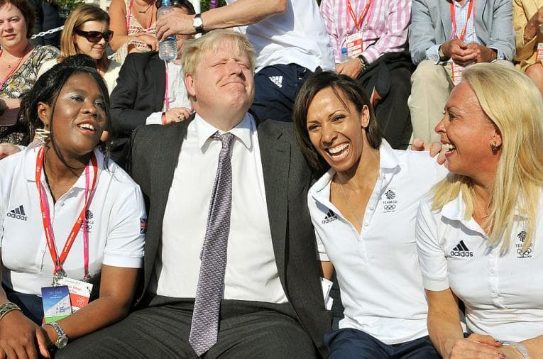 Boris Johnson with Kelly Holmes, Tessa Sanderson and Jayne Torvill