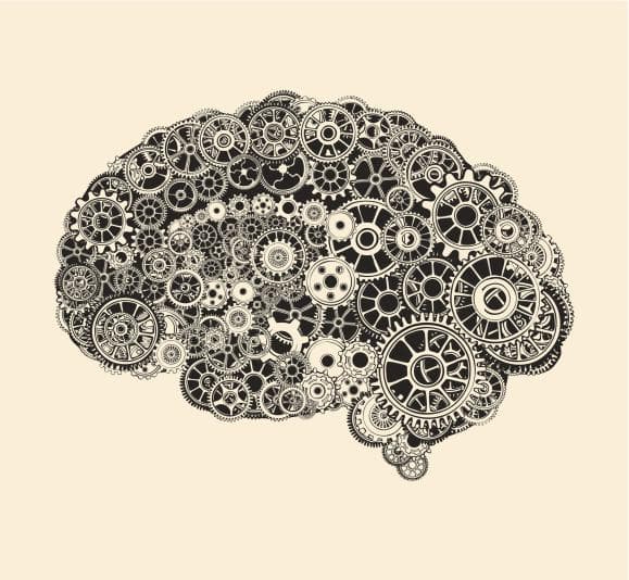 Illustration of human brain as cog wheels