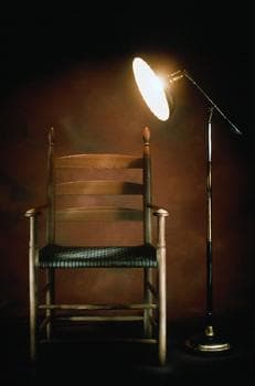 Interrogation chair with lamp pointing at it