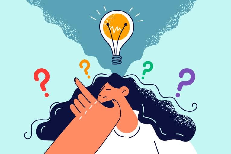 Woman thinking with lightbulb