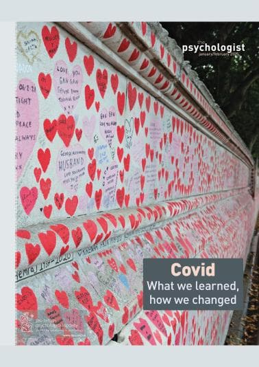 Cover of The Psychologist magazine Jan/Feb 2025, showing the Covid Memorial Wall